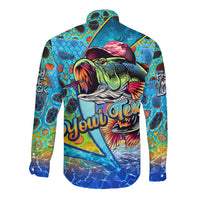 Personalized Kiss My Bass Fishing Long Sleeve Button Shirt Fish Me Luck - Wonder Print Shop
