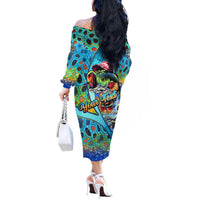 Personalized Kiss My Bass Fishing Off The Shoulder Long Sleeve Dress Fish Me Luck - Wonder Print Shop