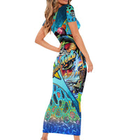 Personalized Kiss My Bass Fishing Short Sleeve Bodycon Dress Fish Me Luck - Wonder Print Shop