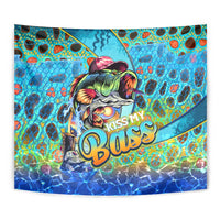 Kiss My Bass Fishing Tapestry Fish Me Luck - Wonder Print Shop