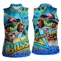 Personalized Kiss My Bass Fishing Women Sleeveless Polo Shirt Fish Me Luck - Wonder Print Shop