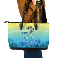 Fishing Bone Summer Bass Leather Tote Bag Fishbone Ocean - Wonder Print Shop