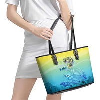 Fishing Bone Summer Bass Leather Tote Bag Fishbone Ocean - Wonder Print Shop