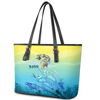 Fishing Bone Summer Bass Leather Tote Bag Fishbone Ocean - Wonder Print Shop