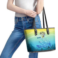 Fishing Bone Summer Bass Leather Tote Bag Fishbone Ocean - Wonder Print Shop