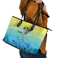 Fishing Bone Summer Bass Leather Tote Bag Fishbone Ocean - Wonder Print Shop