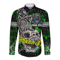 Personalized Franken Fish Long Sleeve Button Shirt Skull Fishing Green - Wonder Print Shop