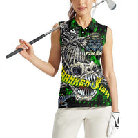 Personalized Franken Fish Women Sleeveless Polo Shirt Skull Fishing Green - Wonder Print Shop