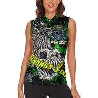 Personalized Franken Fish Women Sleeveless Polo Shirt Skull Fishing Green - Wonder Print Shop