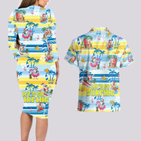 Surfing Christmas Couples Matching Long Sleeve Bodycon Dress and Hawaiian Shirt Tropical Santa Let's Go Surfing - Wonder Print Shop