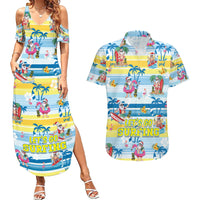 Surfing Christmas Couples Matching Summer Maxi Dress and Hawaiian Shirt Tropical Santa Let's Go Surfing - Wonder Print Shop