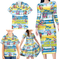 Surfing Christmas Family Matching Long Sleeve Bodycon Dress and Hawaiian Shirt Tropical Santa Let's Go Surfing - Wonder Print Shop