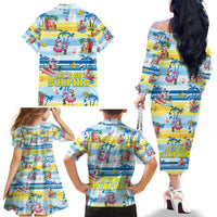Surfing Christmas Family Matching Off Shoulder Long Sleeve Dress and Hawaiian Shirt Tropical Santa Let's Go Surfing - Wonder Print Shop