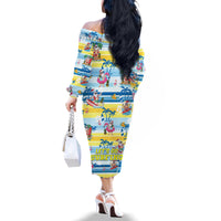 Surfing Christmas Family Matching Off Shoulder Long Sleeve Dress and Hawaiian Shirt Tropical Santa Let's Go Surfing - Wonder Print Shop