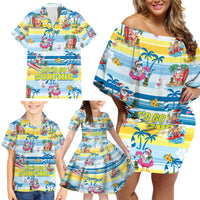 Surfing Christmas Family Matching Off Shoulder Short Dress and Hawaiian Shirt Tropical Santa Let's Go Surfing - Wonder Print Shop