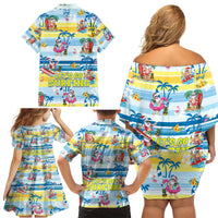 Surfing Christmas Family Matching Off Shoulder Short Dress and Hawaiian Shirt Tropical Santa Let's Go Surfing - Wonder Print Shop