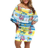 Surfing Christmas Family Matching Off Shoulder Short Dress and Hawaiian Shirt Tropical Santa Let's Go Surfing - Wonder Print Shop