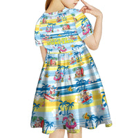 Surfing Christmas Kid Short Sleeve Dress Tropical Santa Let's Go Surfing - Wonder Print Shop