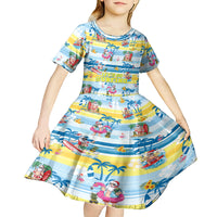 Surfing Christmas Kid Short Sleeve Dress Tropical Santa Let's Go Surfing - Wonder Print Shop