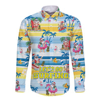 Surfing Christmas Long Sleeve Button Shirt Tropical Santa Let's Go Surfing - Wonder Print Shop