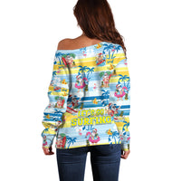 Surfing Christmas Off Shoulder Sweater Tropical Santa Let's Go Surfing - Wonder Print Shop