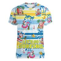 Surfing Christmas Women V Neck T Shirt Tropical Santa Let's Go Surfing - Wonder Print Shop