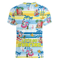 Surfing Christmas Women V Neck T Shirt Tropical Santa Let's Go Surfing - Wonder Print Shop