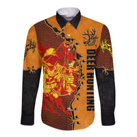Skull Deer Hunting Long Sleeve Button Shirt Vintage Leather Bow Hunter - Wonder Print Shop