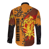 Skull Deer Hunting Long Sleeve Button Shirt Vintage Leather Bow Hunter - Wonder Print Shop