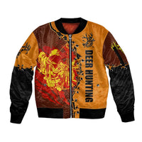 Skull Deer Hunting Sleeve Zip Bomber Jacket Vintage Leather Bow Hunter - Wonder Print Shop