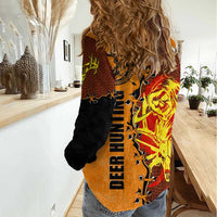 Skull Deer Hunting Women Casual Shirt Vintage Leather Bow Hunter - Wonder Print Shop