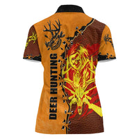 Skull Deer Hunting Women Polo Shirt Vintage Leather Bow Hunter - Wonder Print Shop