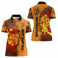 Skull Deer Hunting Women Polo Shirt Vintage Leather Bow Hunter - Wonder Print Shop