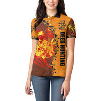 Skull Deer Hunting Women Polo Shirt Vintage Leather Bow Hunter - Wonder Print Shop
