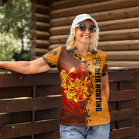 Skull Deer Hunting Women Polo Shirt Vintage Leather Bow Hunter - Wonder Print Shop