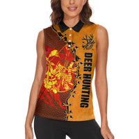 Skull Deer Hunting Women Sleeveless Polo Shirt Vintage Leather Bow Hunter - Wonder Print Shop
