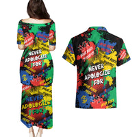 Never Apologize For Being Black Couples Matching Puletasi and Hawaiian Shirt - Wonder Print Shop