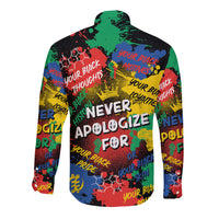 Never Apologize For Being Black Long Sleeve Button Shirt - Wonder Print Shop