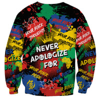 Never Apologize For Being Black Sweatshirt - Wonder Print Shop