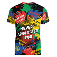 Never Apologize For Being Black Women V Neck T Shirt - Wonder Print Shop