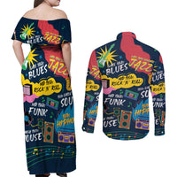 Music That Makes Us Proud African Couples Matching Off Shoulder Maxi Dress and Long Sleeve Button Shirt Black People - Wonder Print Shop