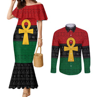 Pan African Ankh Couples Matching Mermaid Dress and Long Sleeve Button Shirt Egyptian Cross