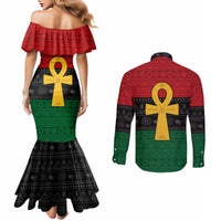 Pan African Ankh Couples Matching Mermaid Dress and Long Sleeve Button Shirt Egyptian Cross