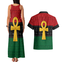 Pan African Ankh Couples Matching Tank Maxi Dress and Hawaiian Shirt Egyptian Cross - Wonder Print Shop