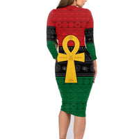 Pan African Ankh Family Matching Long Sleeve Bodycon Dress and Hawaiian Shirt Egyptian Cross - Wonder Print Shop