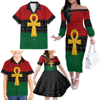 Pan African Ankh Family Matching Off Shoulder Long Sleeve Dress and Hawaiian Shirt Egyptian Cross - Wonder Print Shop