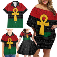 Pan African Ankh Family Matching Off Shoulder Short Dress and Hawaiian Shirt Egyptian Cross - Wonder Print Shop