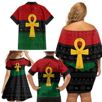 Pan African Ankh Family Matching Off Shoulder Short Dress and Hawaiian Shirt Egyptian Cross - Wonder Print Shop