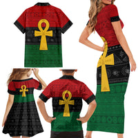 Pan African Ankh Family Matching Short Sleeve Bodycon Dress and Hawaiian Shirt Egyptian Cross - Wonder Print Shop