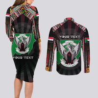 Personalized Sudan Roots Couples Matching Long Sleeve Bodycon Dress and Long Sleeve Button Shirt African Map in Fingerprint and Tribal Colors